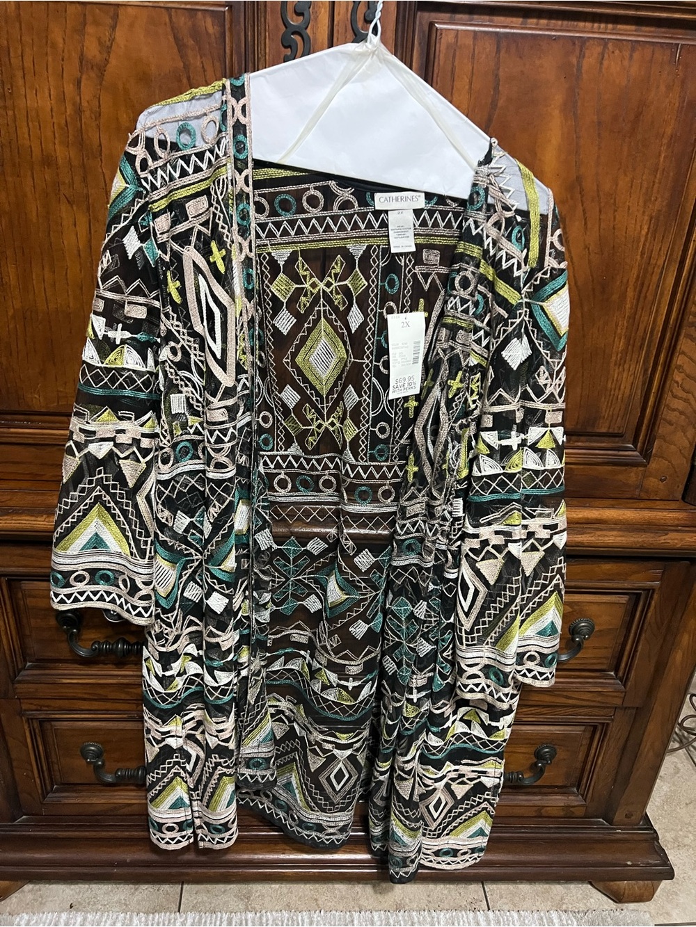 NWT Catherines 2X Embroidered Mesh Open Front Cardigan